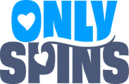 OnlySpins Casino – niebieski napis Only z sercem i szary Spins
